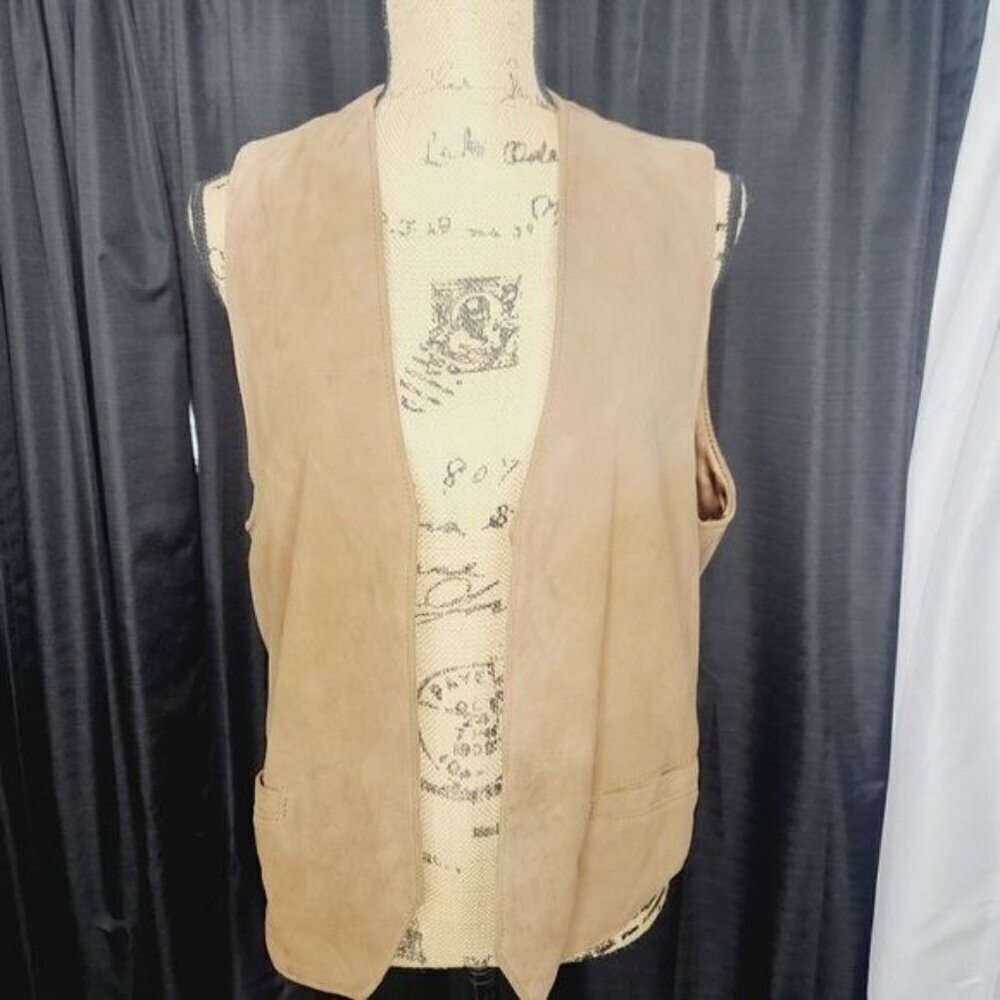 Vintage El Cuero de Cabra Tan Suede Leather Open Front Vest